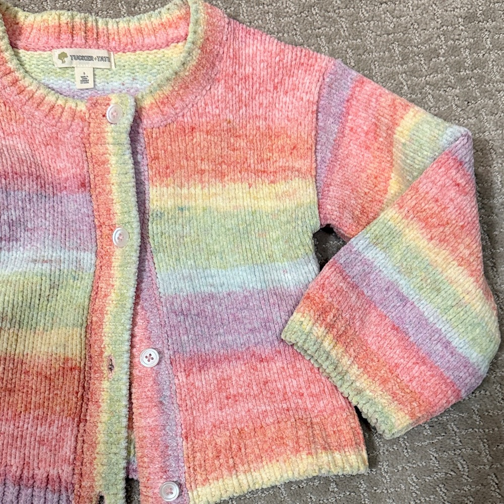 Tucker + Tate Pastel Rainbow Striped Knit Cardigan - Picture 3 of 4